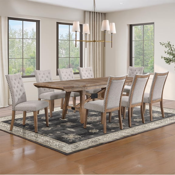 Steve Silver Riverdale Trestle Dining Table with 8 Chairs in Brown