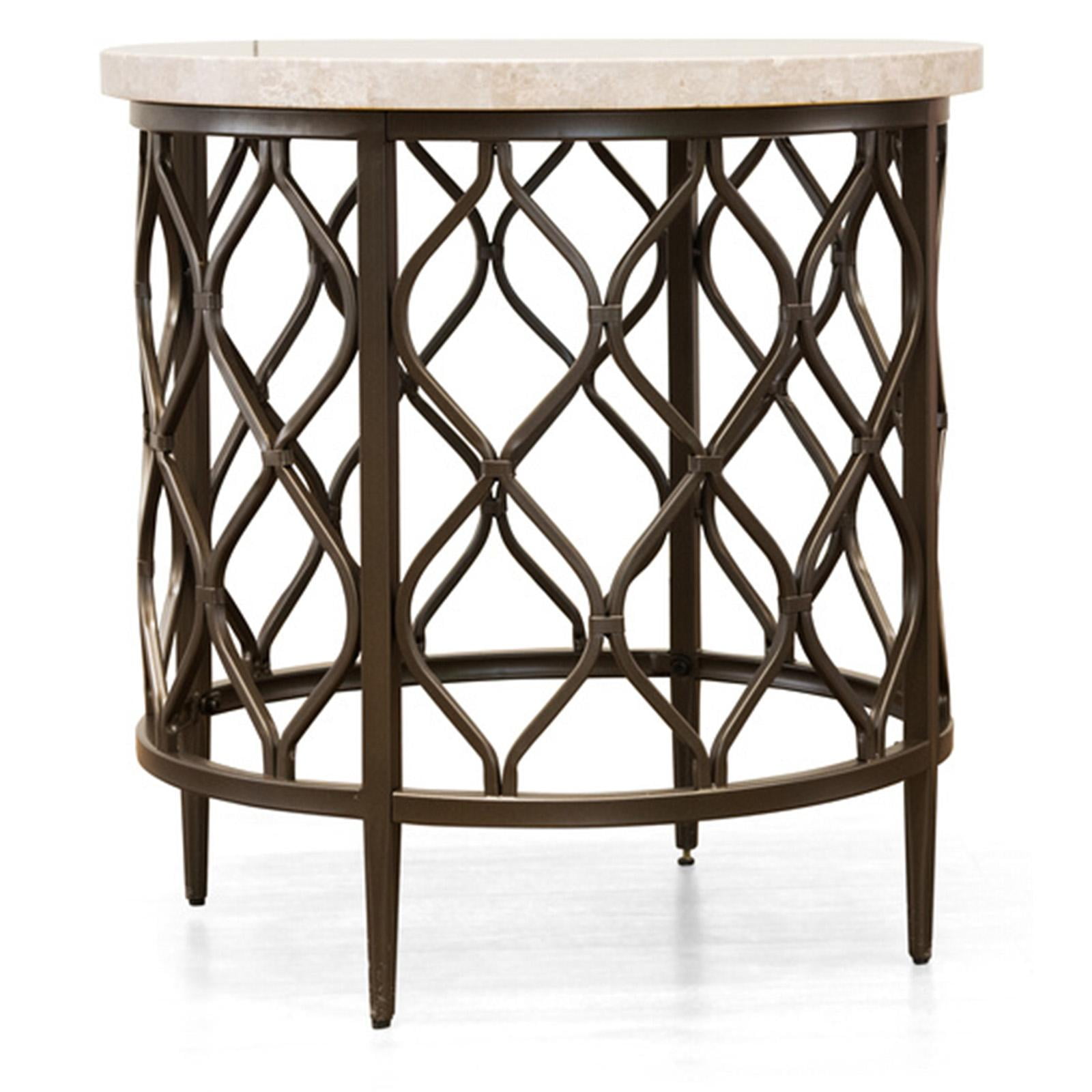 24" Transitional Round Stone Top End Table with Bronze Metal Base