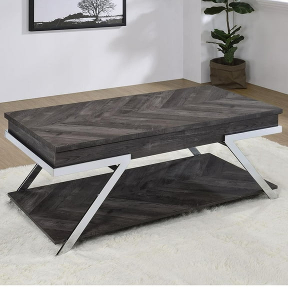 Steve Silver Roma Indoor Lift-Top Wood and Laminate Coffee Table, Dark Gray
