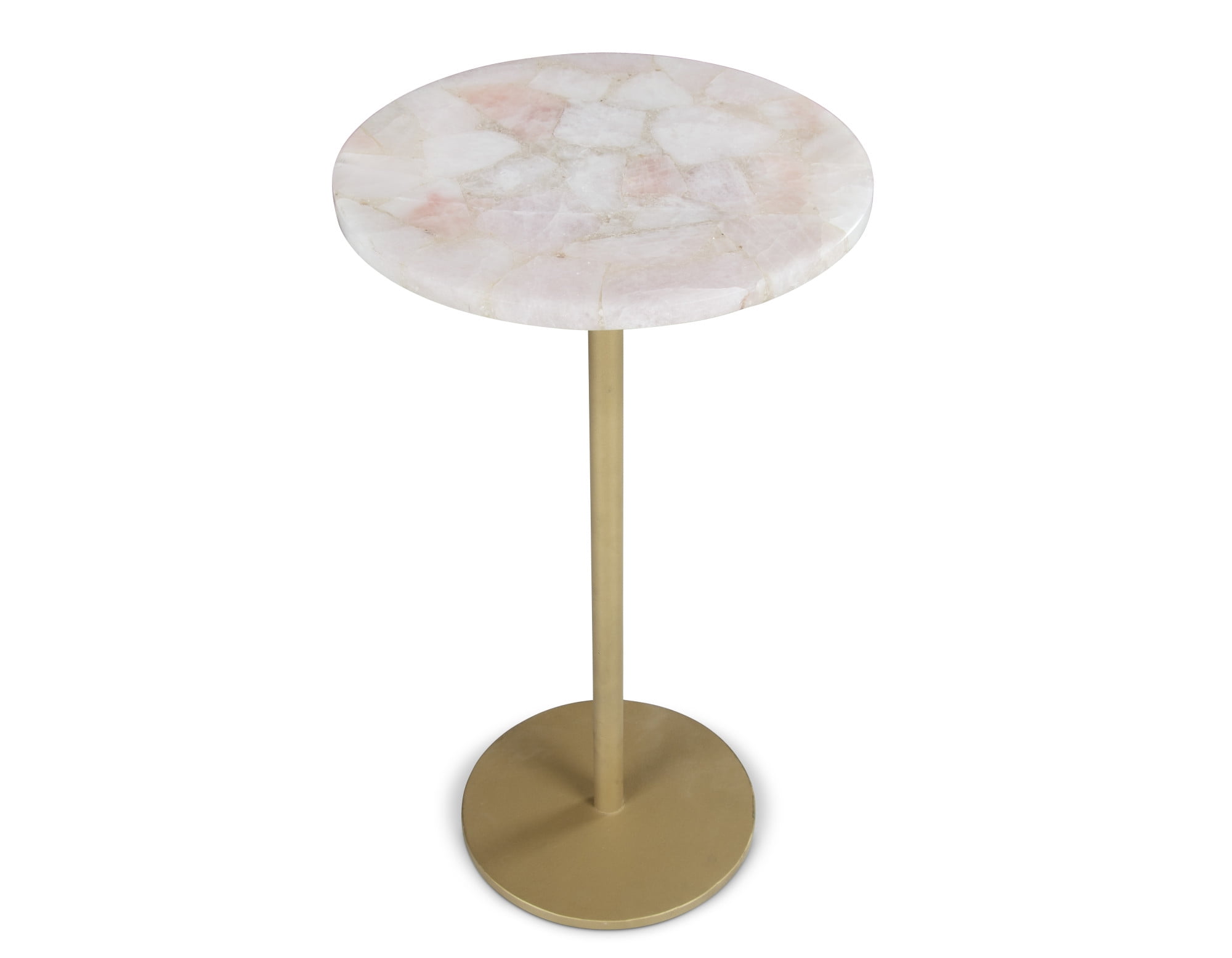 Rosie Round Rose Quartz and Brass Chairside Table