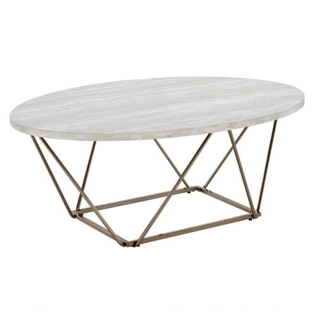Steve Silver Rowyn Contemporary 47" Round Genuine Marble Coffee Table, White/Copper