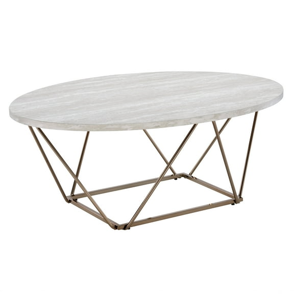 Steve Silver Rowyn Contemporary 47" Round Genuine Marble Coffee Table, White/Copper