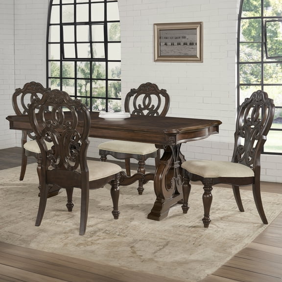 Steve Silver Royale Traditional 5-Piece Dining Set with 20-inch Leaf, Brown