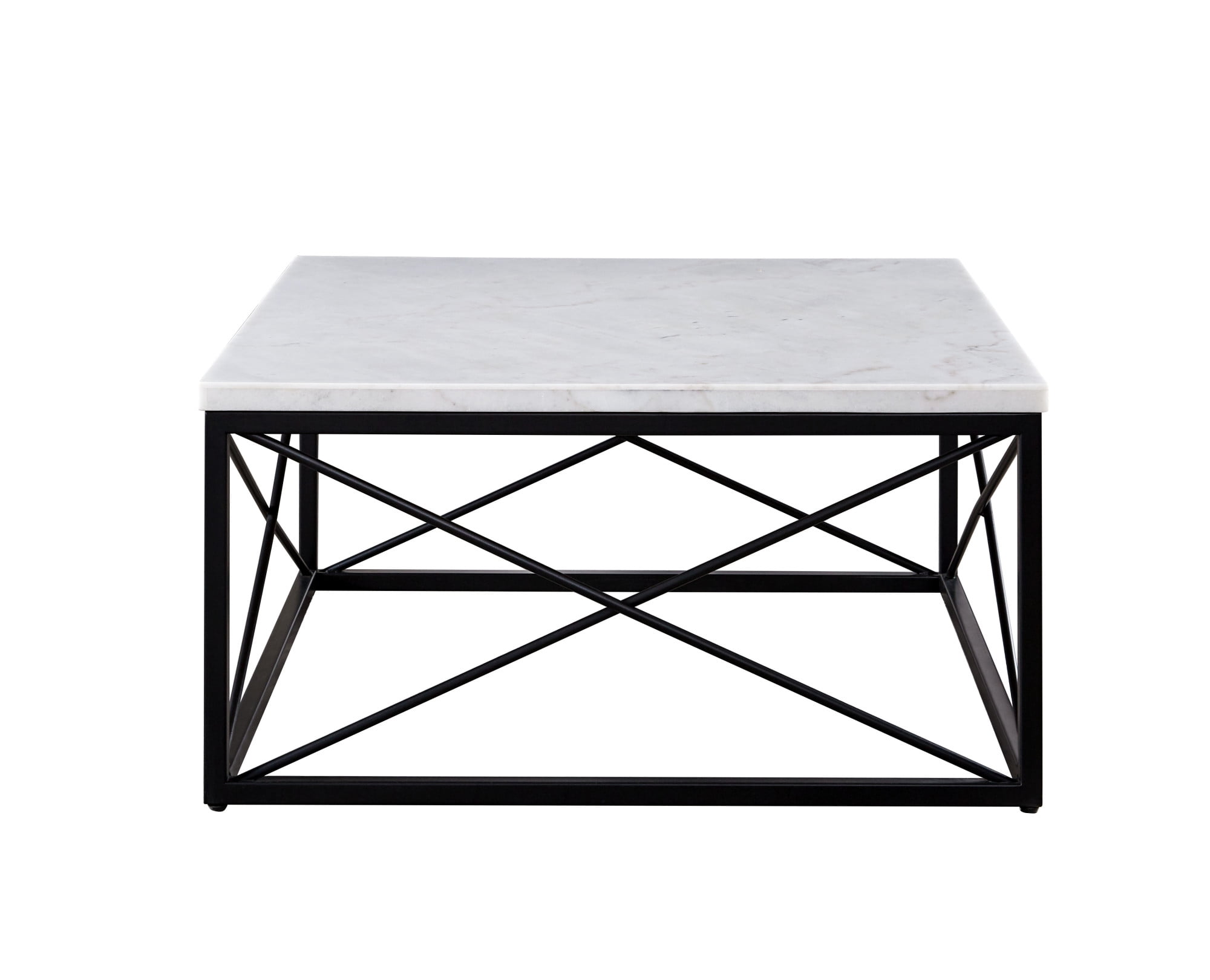 Modern Square Marble Cocktail Table with Black Iron Base