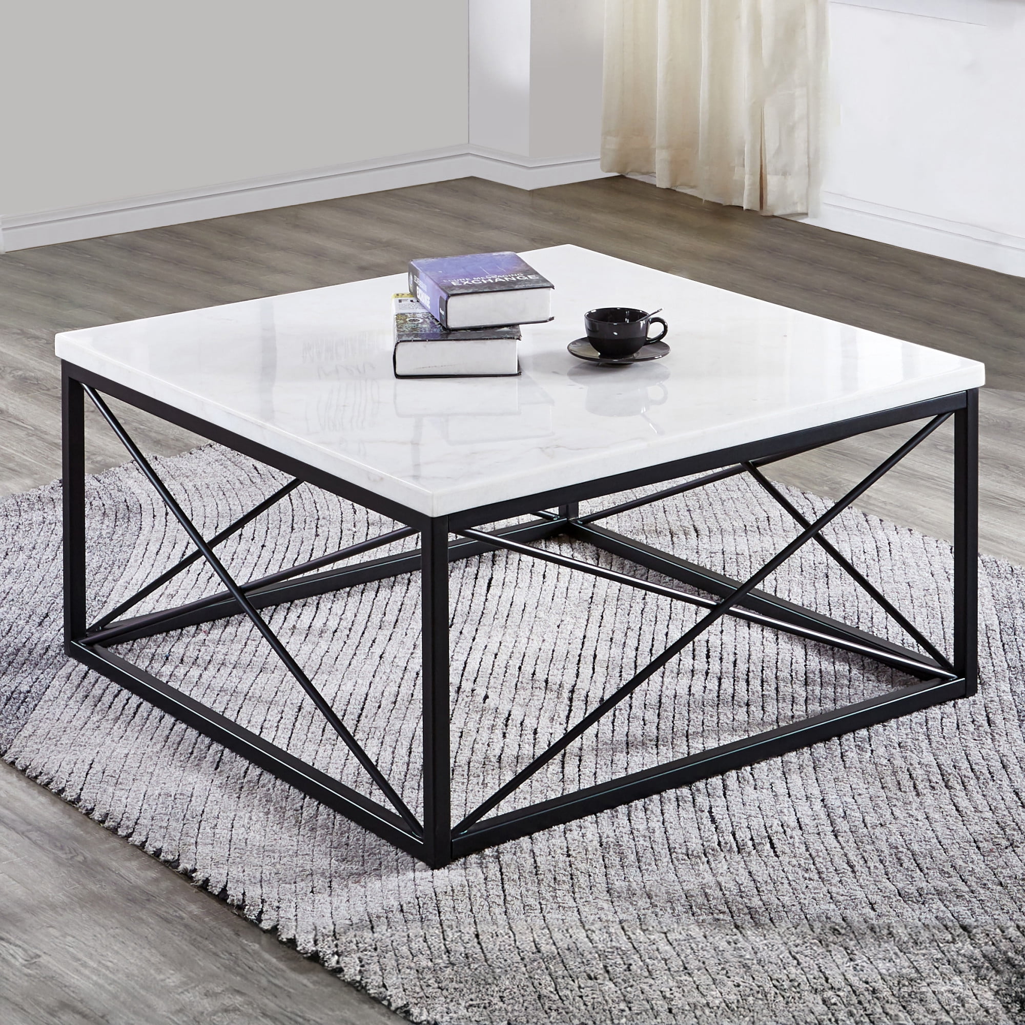 Steve Silver Skyler White Marble Top Square Coffee Table