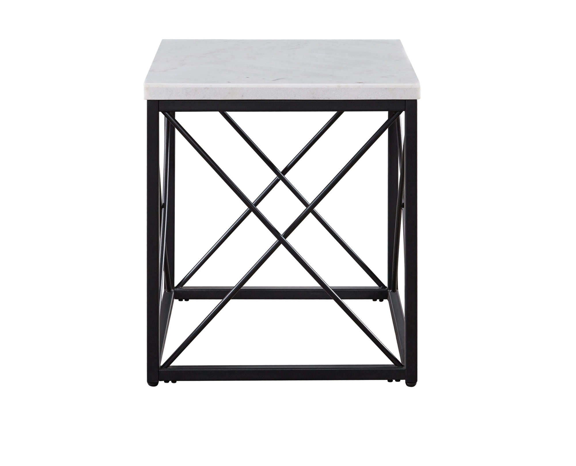 Skyler 26.5'' White Marble Top Square End Table with Black Iron Base