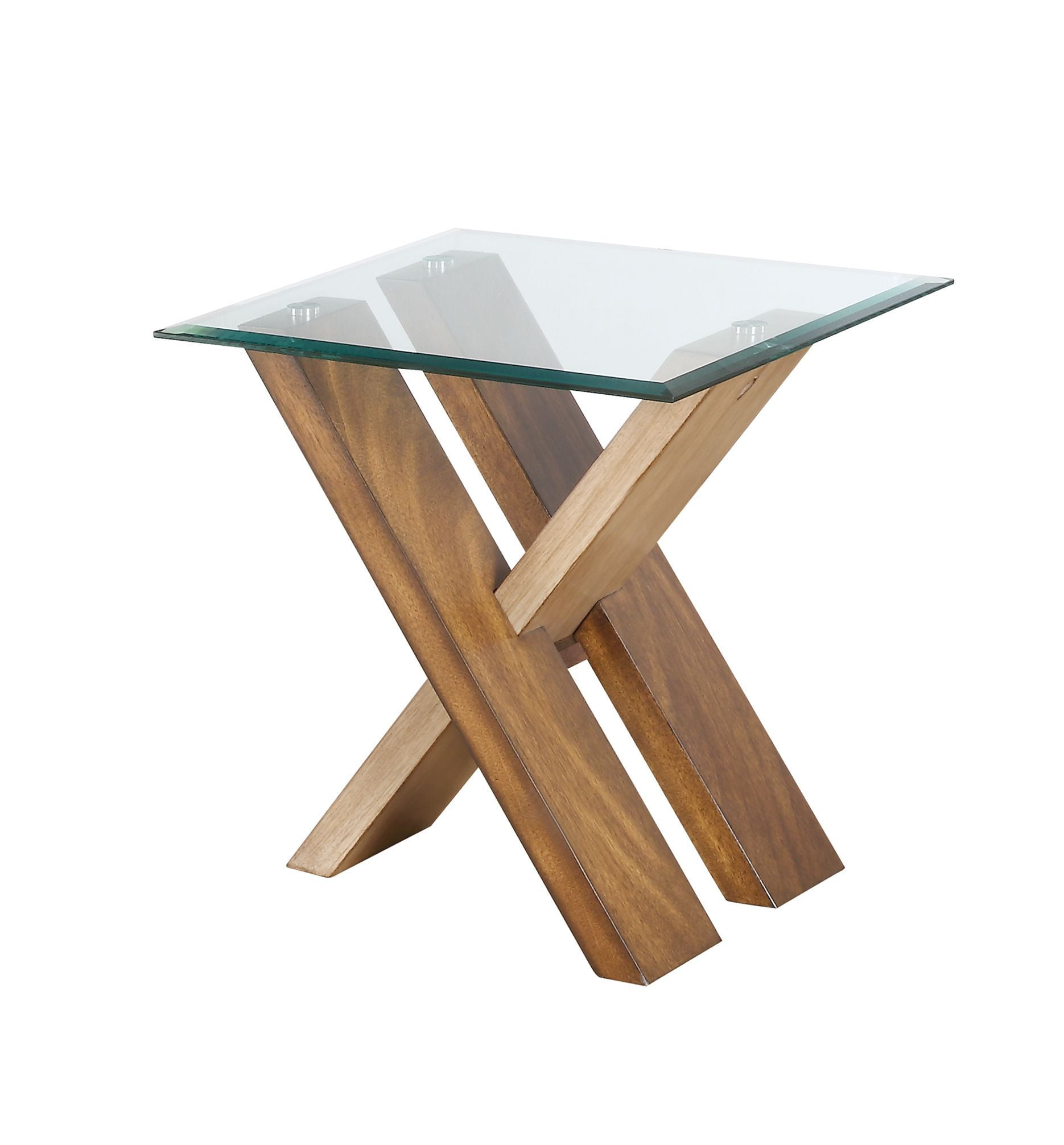 Natural Cherry Glass Top Square End Table with Cross Base