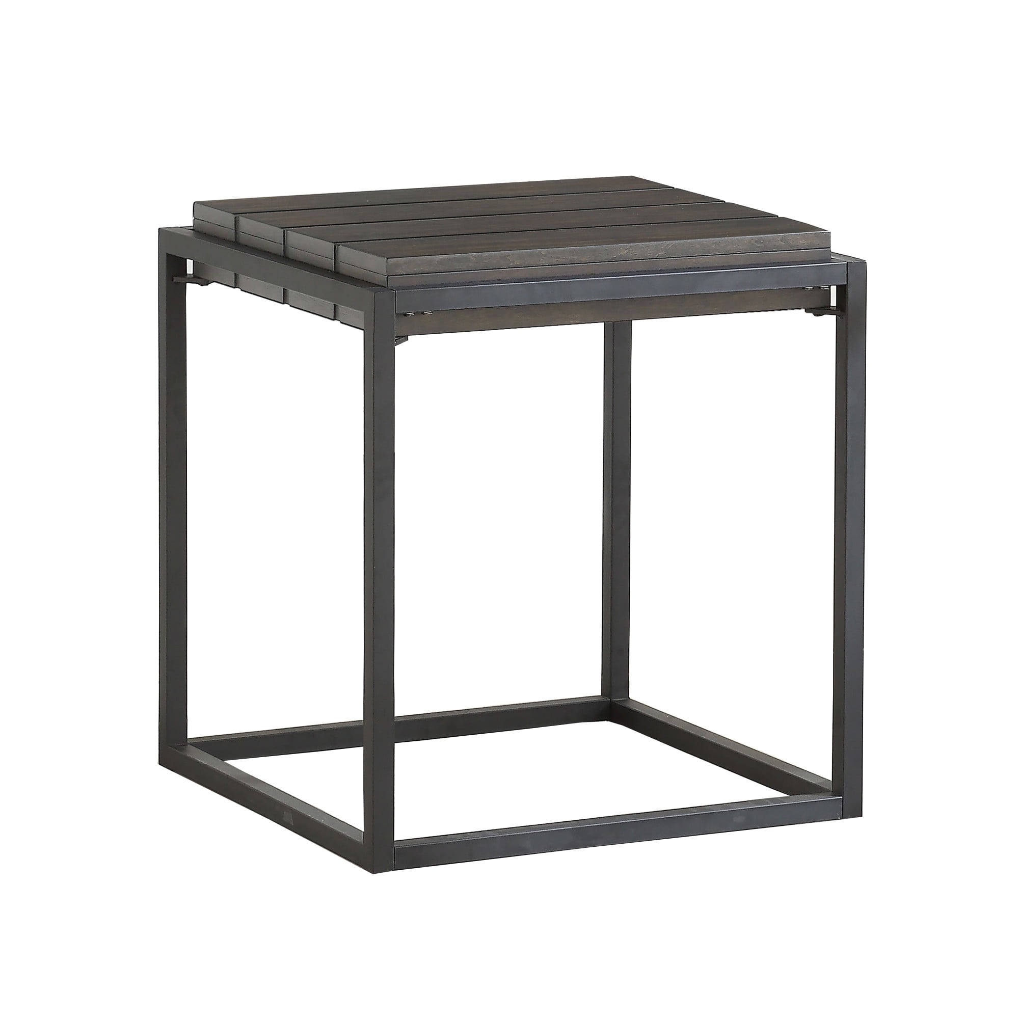Tekoa Contemporary Walnut and Dark Grey Square Metal End Table