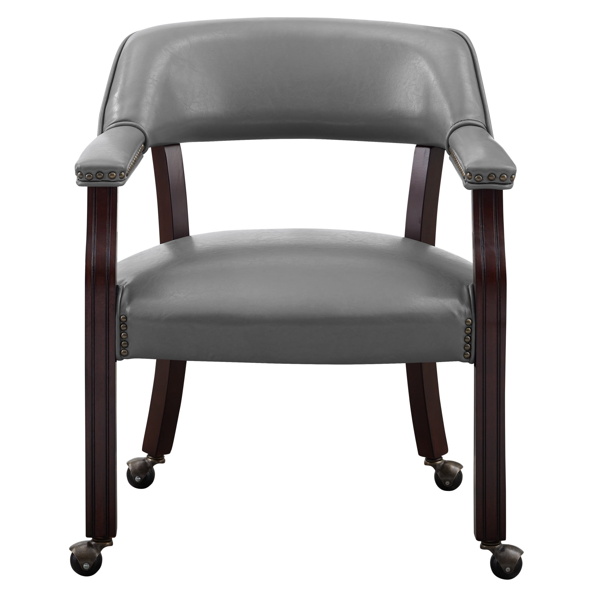 Steve Silver Tournament Faux Leather Dining Chairs with Arms, Gray