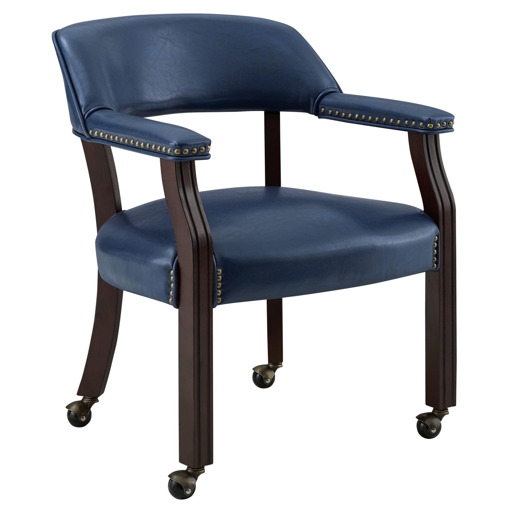 Steve Silver Tournament Faux Leather Dining Chairs with Arms, Navy