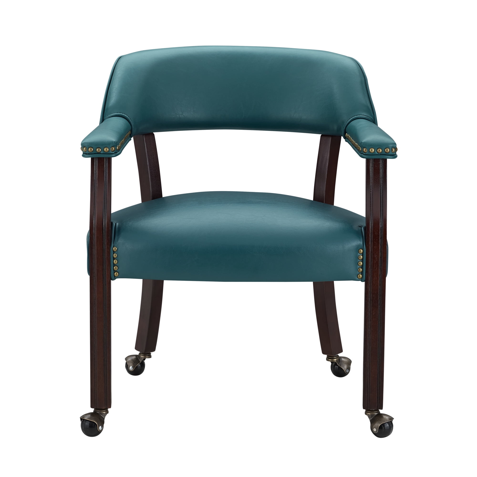 Steve Silver Tournament Faux Leather Dining Chairs with Arms, Teal