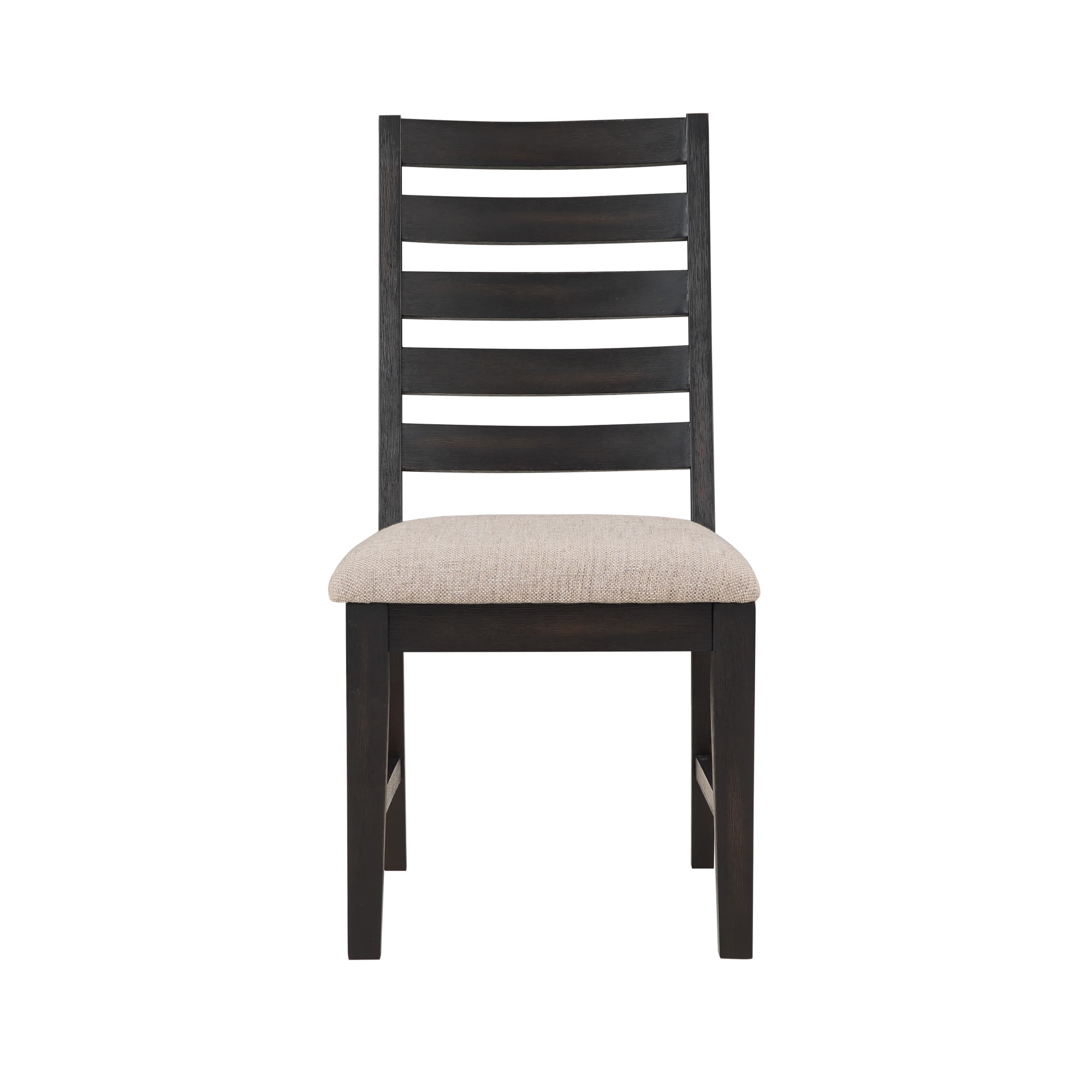Black Wood Ladderback Side Chair with Oatmeal Upholstered Seat