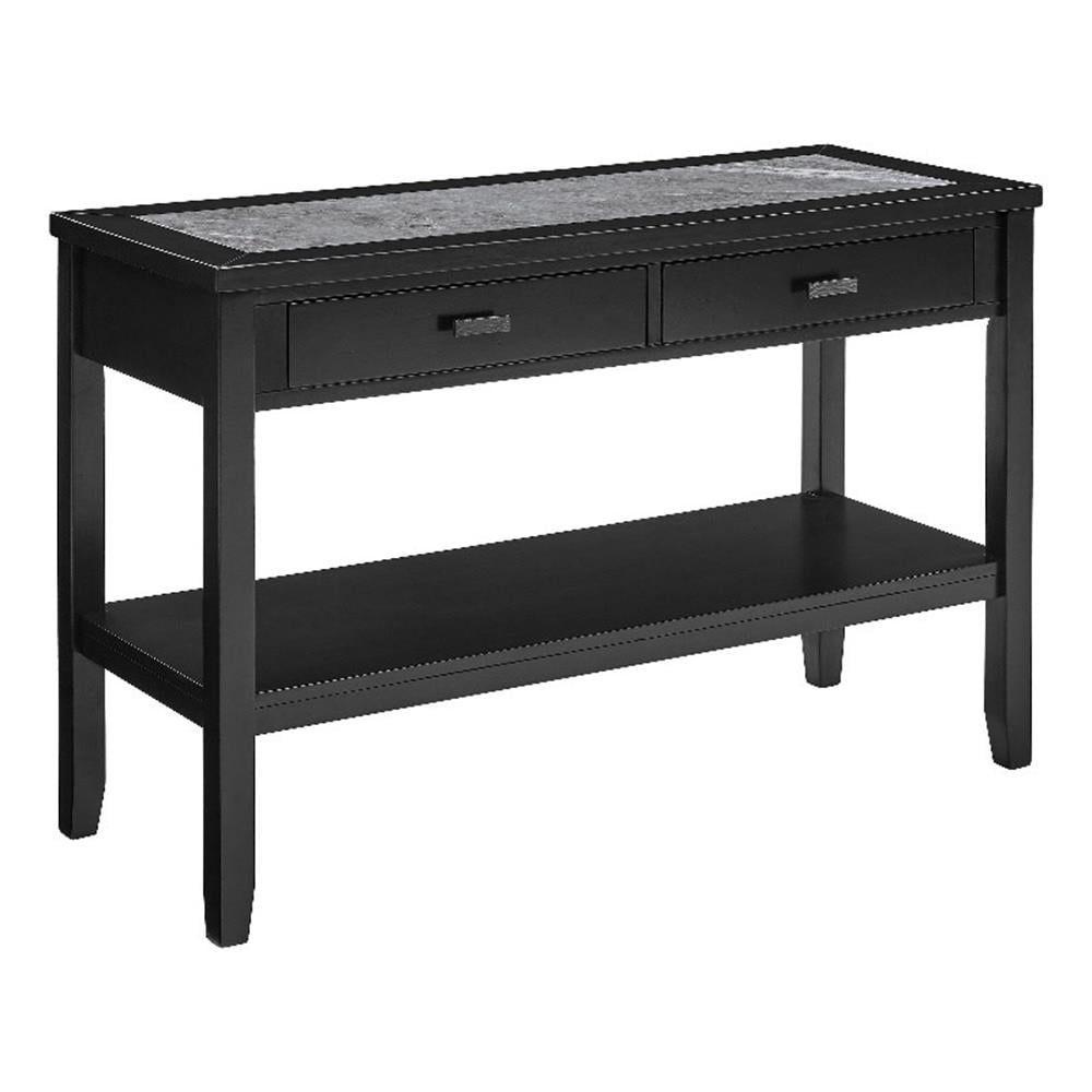 Garvine Gray Stone Top 47" Transitional Sofa Table with Storage
