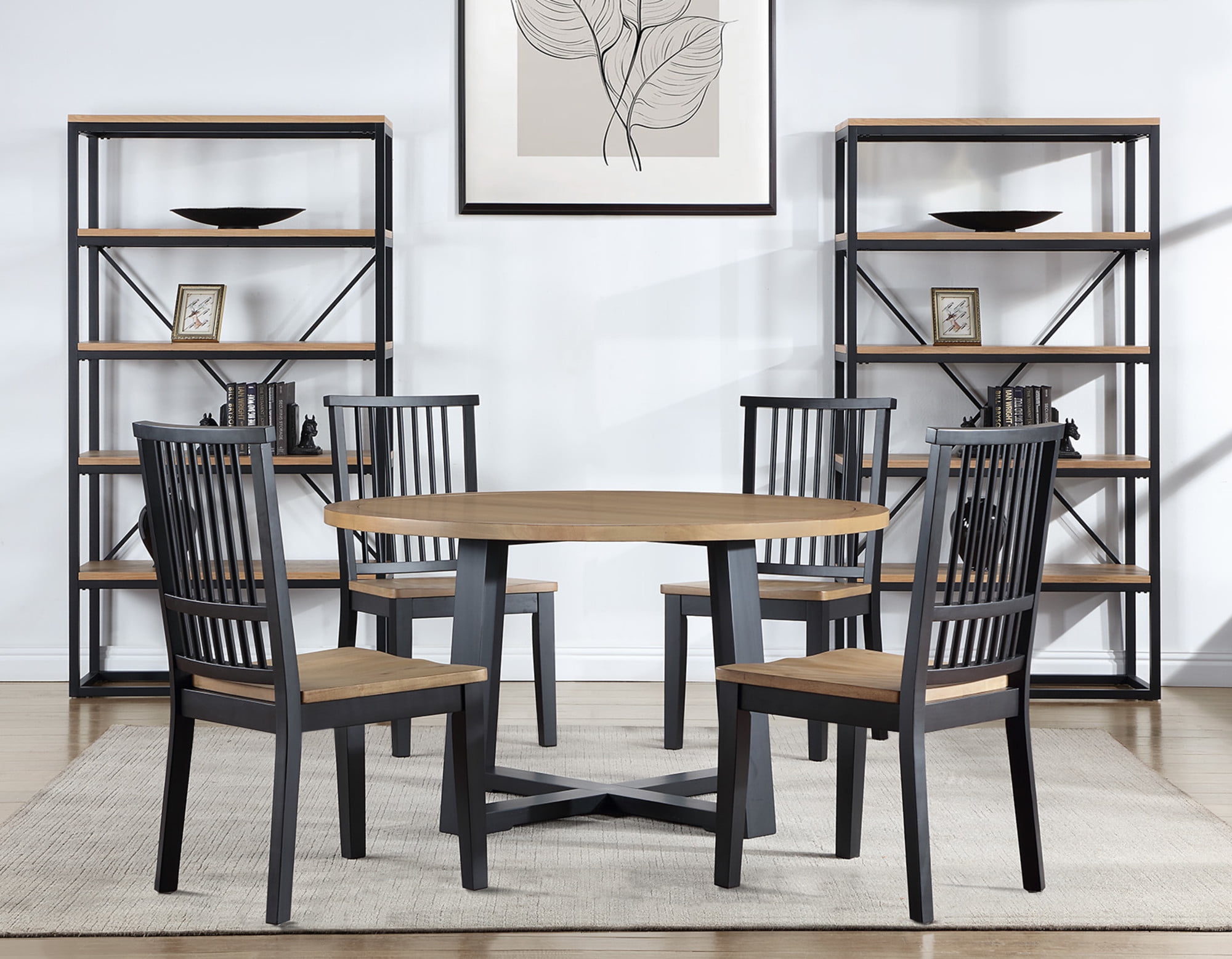 Ebony and Natural Wood High Slat Back Side Chair