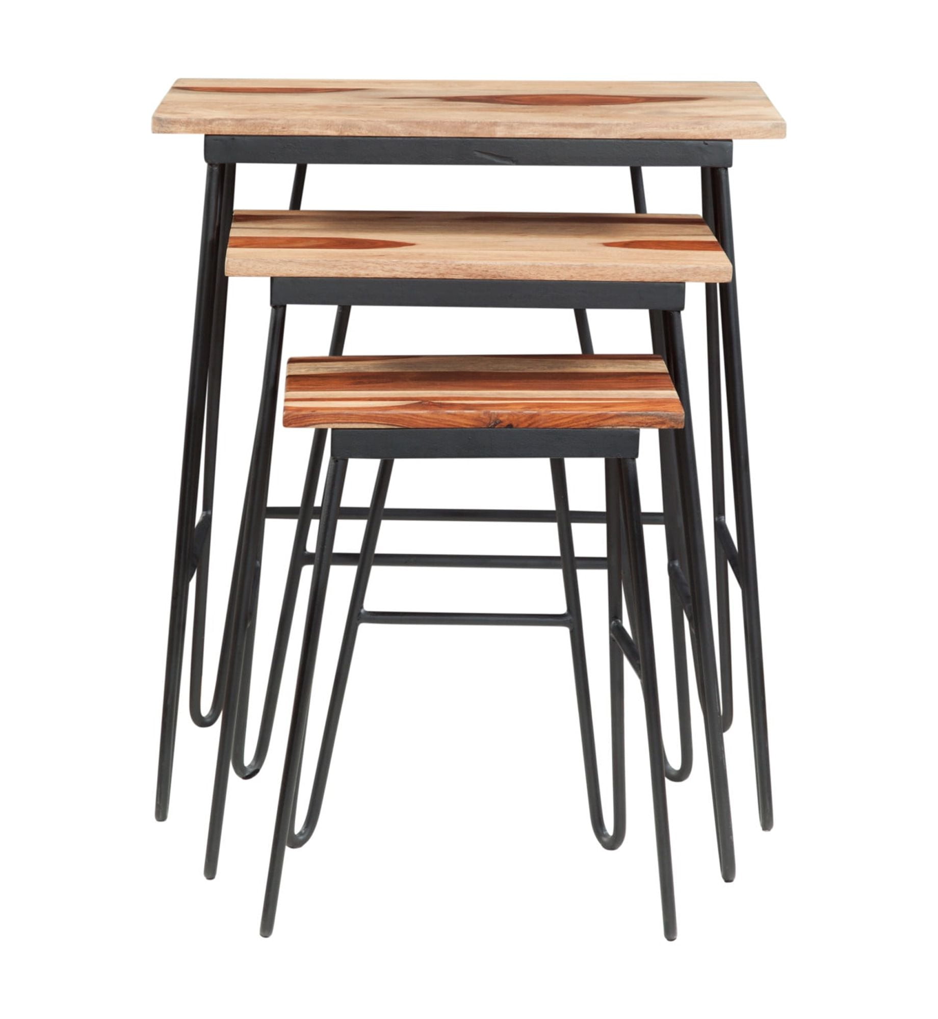 Tristan Industrial Nesting End Tables in Sheesham Wood and Black Metal