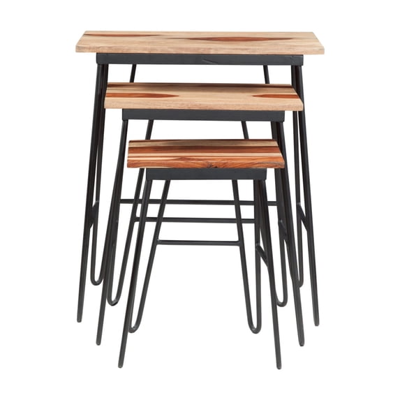 Steve Silver Tristan 3 Piece Nesting Table Set in Wood with Black Metal Base