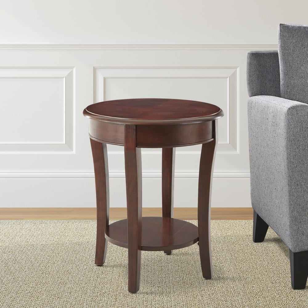 Cherry Brown Round Wood and Metal End Table
