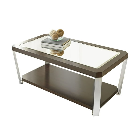 Steve Silver Truman Mirror Top Coffee Table with Mirrored Top, Espresso