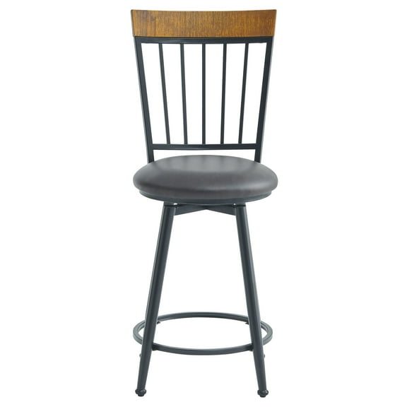 Steve Silver Tyler Black Metal Dark Brown Faux Leather Swivel Counter Stool