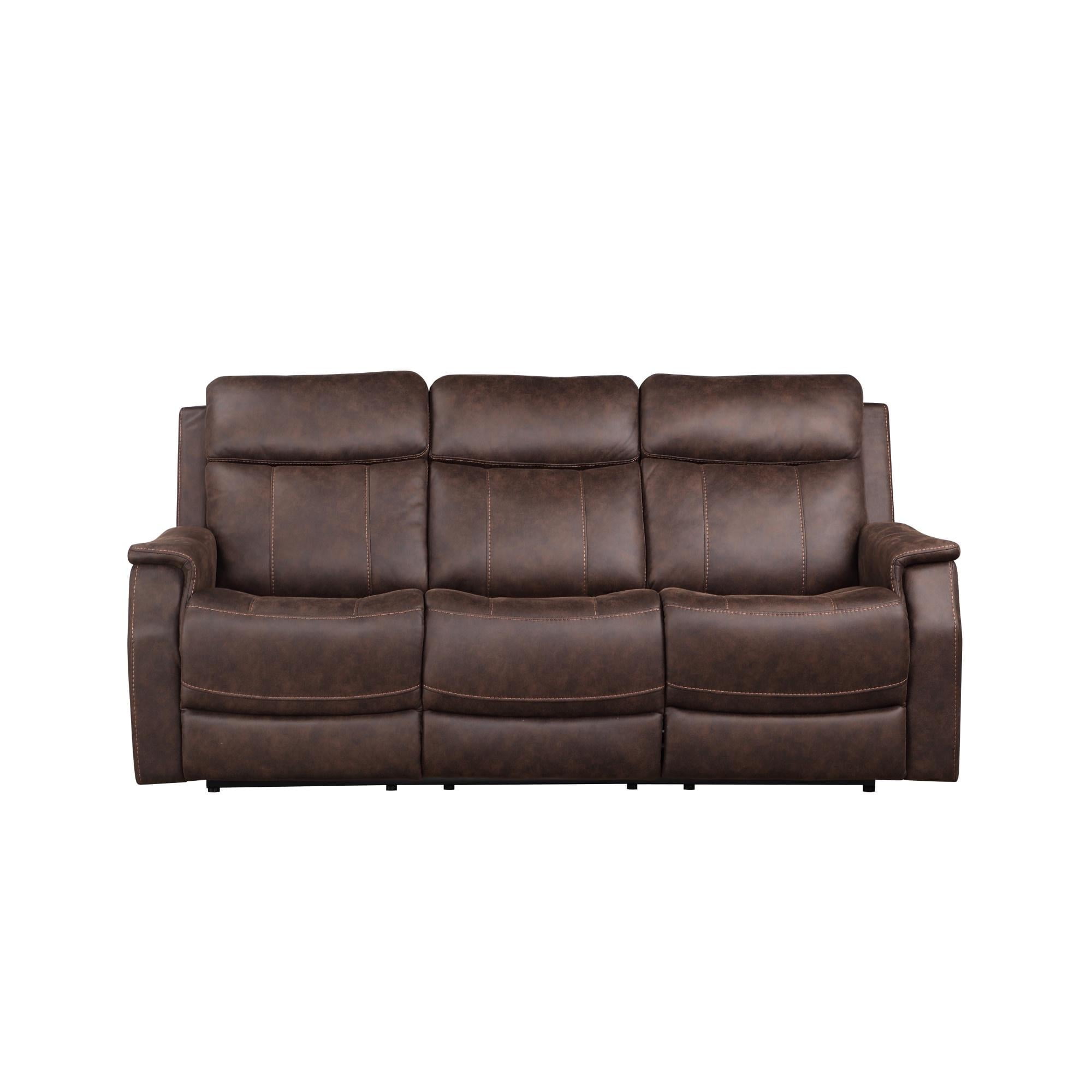 Brown Faux Leather Power Reclining Sofa with Pillow-Top Arms