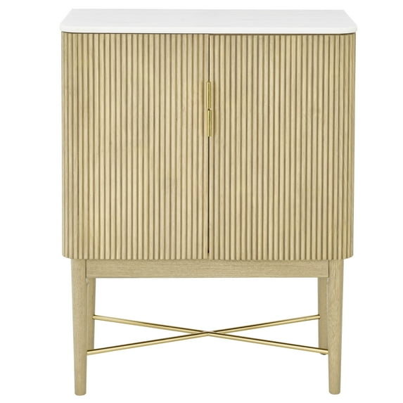 Steve Silver Vida Contemporary Modern Wine Cabinet with Marble Veneer Top, Blonde