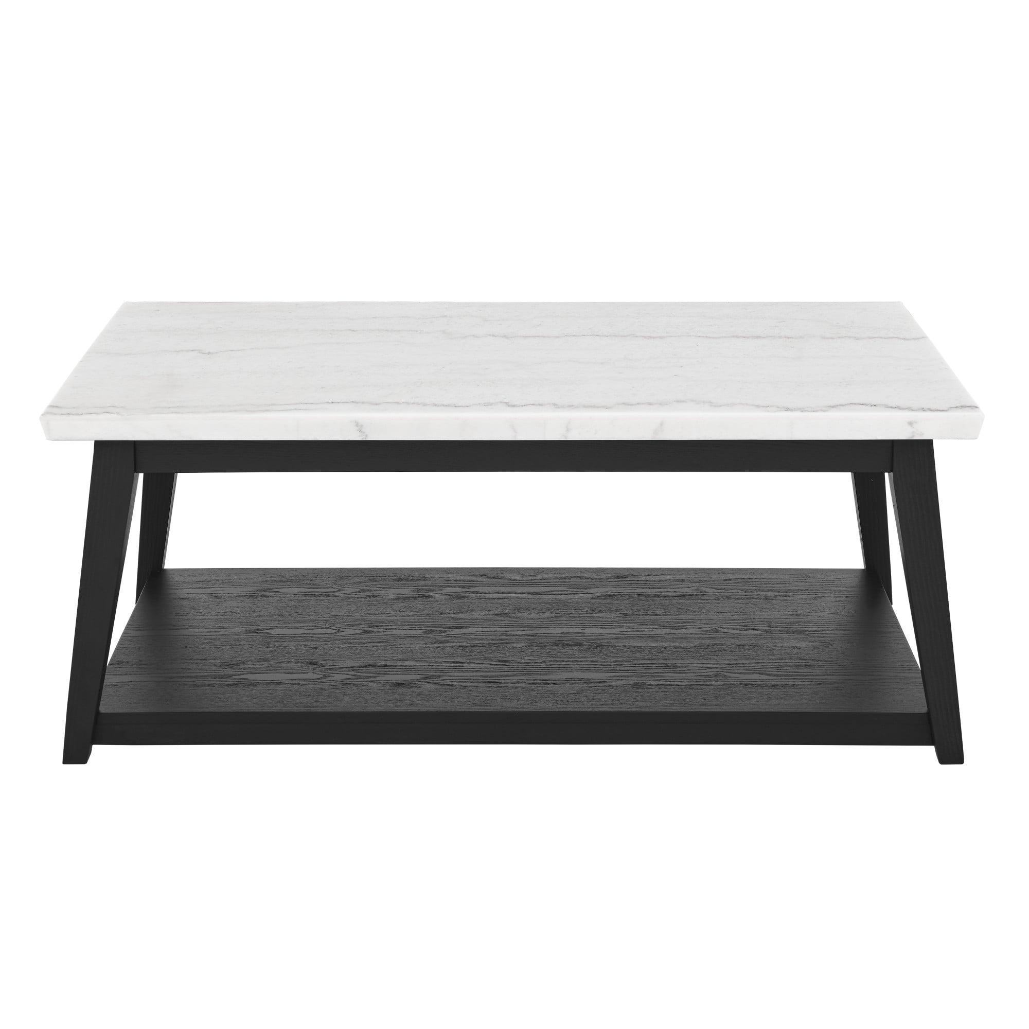 Vida 48" White Marble Top Black Wood Coffee Table