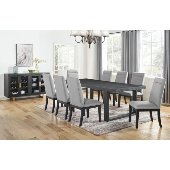 Steve Silver Yves Rubbed Charcoal 10-Piece Dining Set with Gray Side Chairs