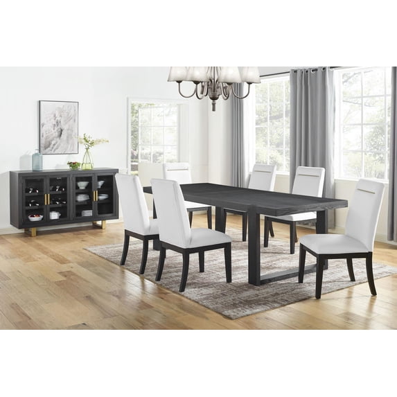 Steve Silver Yves Rubbed Charcoal 8-Piece Dining Set with White Side Chairs