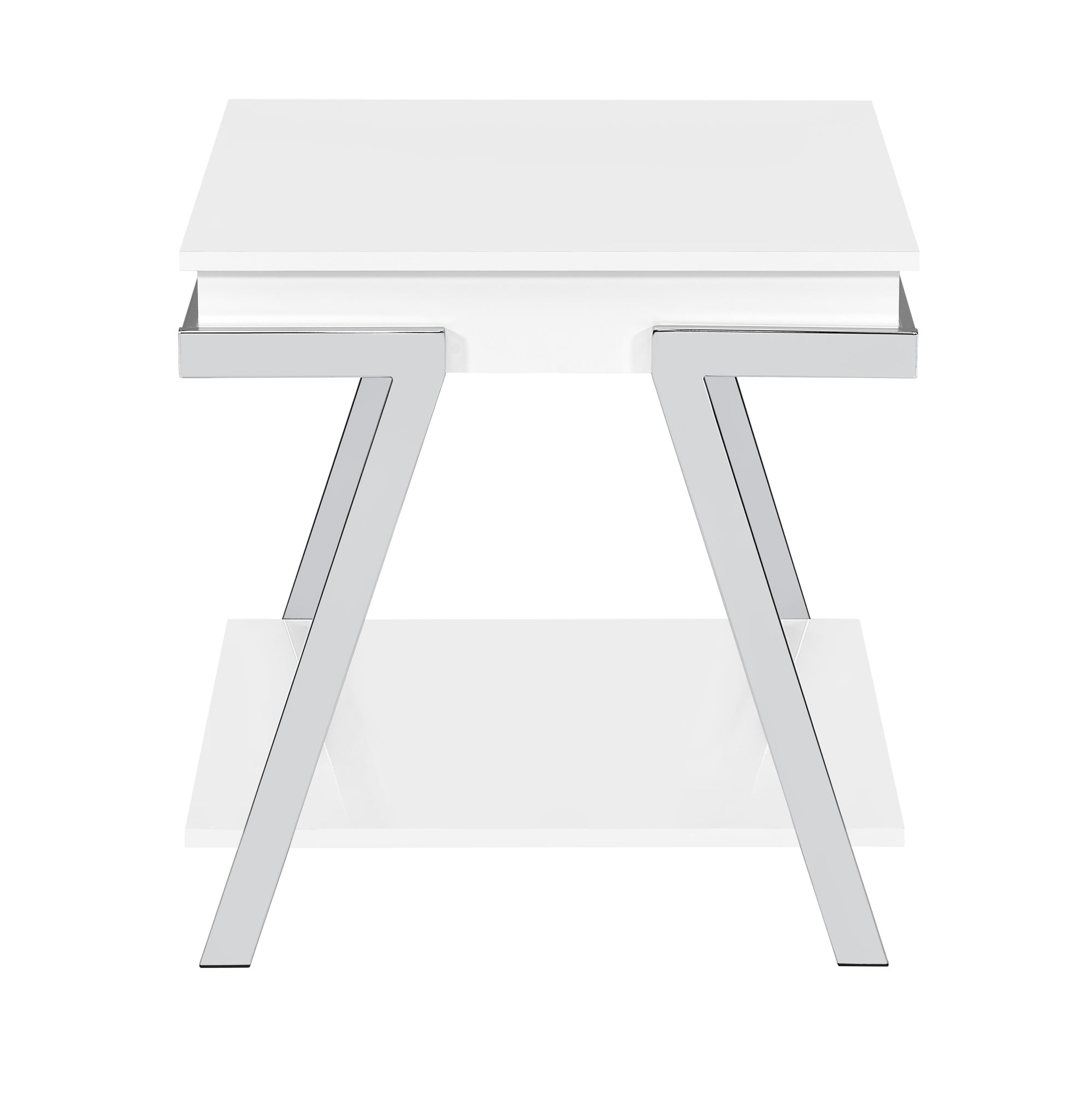Zena 22" White Wood and Chrome Square End Table with Storage