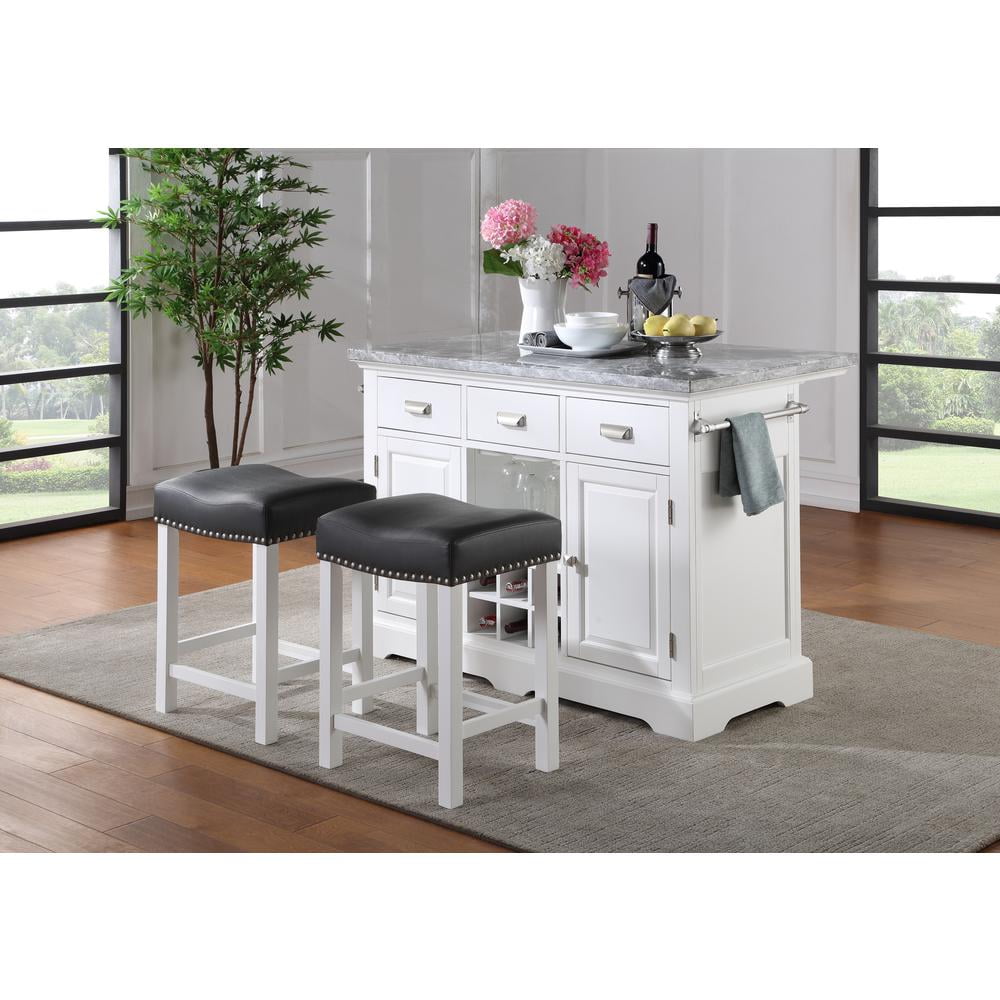 Steve Silver Zermatt White Kitchen Island 3-Piece Set with Counter ...