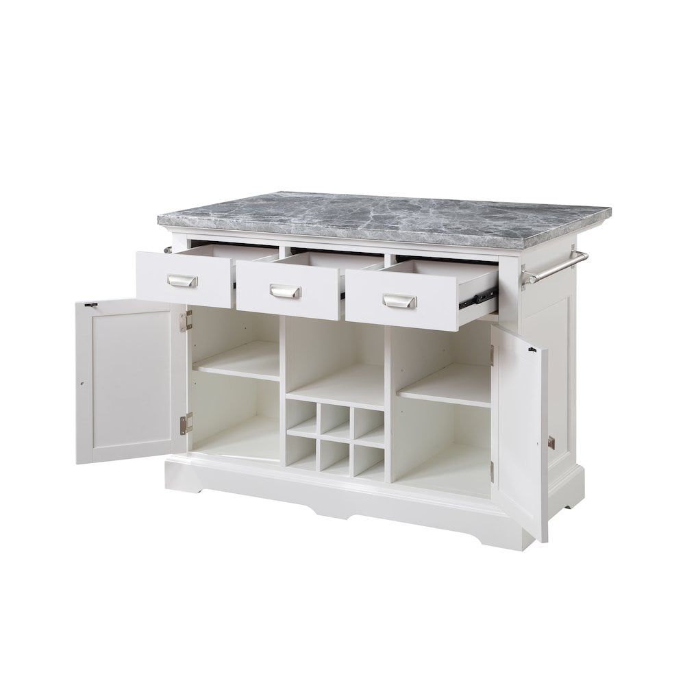 Steve Silver Zermatt White Kitchen Island with Marble Top and Storage ...