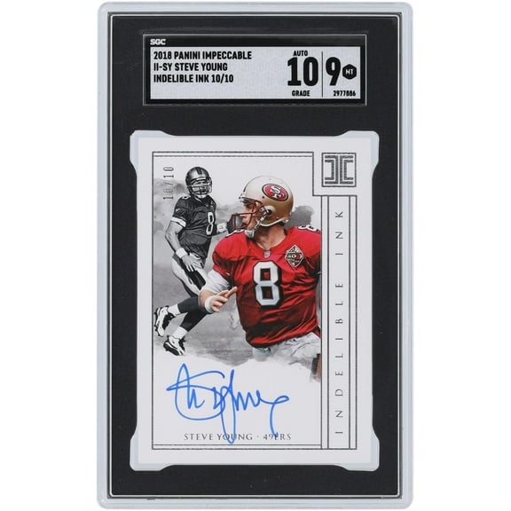 Steve Young San Francisco 49ers Autographed 2018 Panini Impeccable Indelible Ink #II-SY #10/10 SGC Authenticated 9/10 Card - Fanatics Authentic Certified
