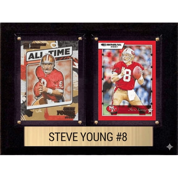 Steve Young San Francisco 49ers HOF Fan Gift Plaque 6x8 2 Cards Donruss Score Panini Topps Prizm 2024 2025 2026