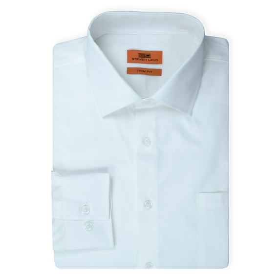 Steven Land Men's Basic 100% Cotton Dress Shirt | White 18 1/2 x 38/39