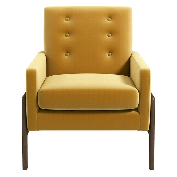 Steven Mid-Century Modern Tufted Yellow Velvet Accent Armchair