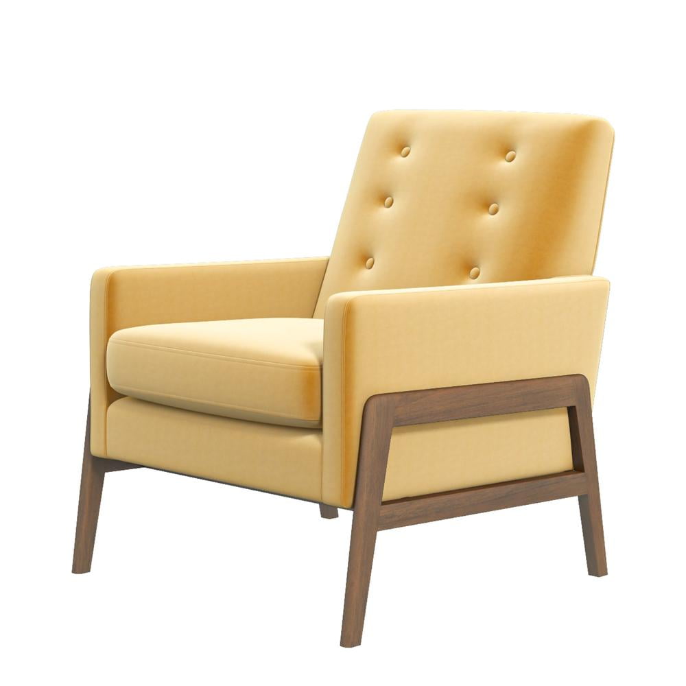 Steven Mid-Century Yellow Velvet and Wood Accent Armchair