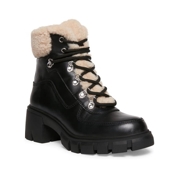 Steven New York Womens Henlie Faux Fur Lined Leather Combat & Lace-up Boots