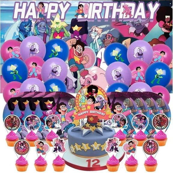 Steven Universary Birthday Party Supplies Balloons Plates Decoration Cake Topper Decor Tableware Banner Backdrop