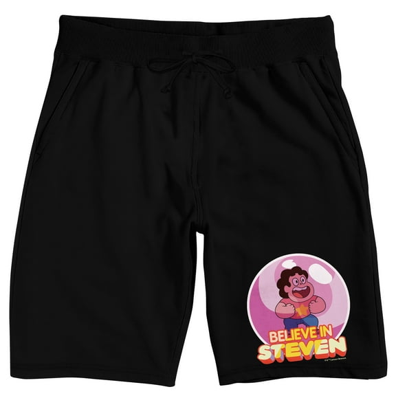 Steven Universe Believe In Steven Bubble Men's Black Sleep Pajama Shorts-Large