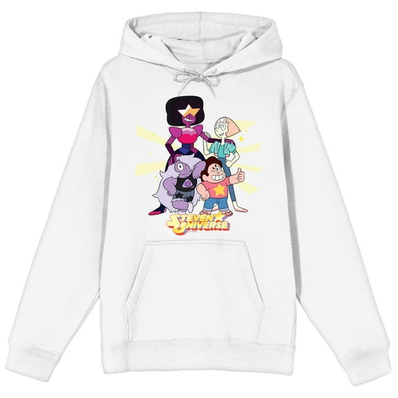 Steven Universe Character Art Long Sleeve White Adult Hooded Sweatshirt-Large