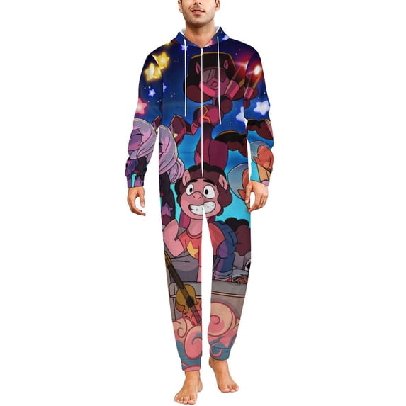 Steven Universe Unisex Onesie Pajamas Zipper Jumpsuit Hooded One Piece Sleepwear for Family Mens Womens