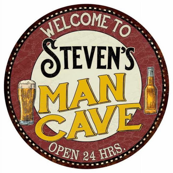 Steven's Man Cave 14" Round Metal Sign Kitchen Bar Wall Decor 100140035350