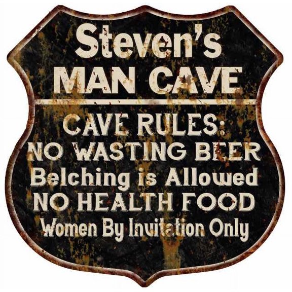 Steven's Man Cave Rules Sign Shield Metal Gift 211110007351