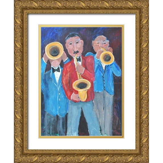 Stevens, Allayn 11x14 Gold Ornate Wood Framed with Double Matting Museum Art Print Titled - Blow Those Horns