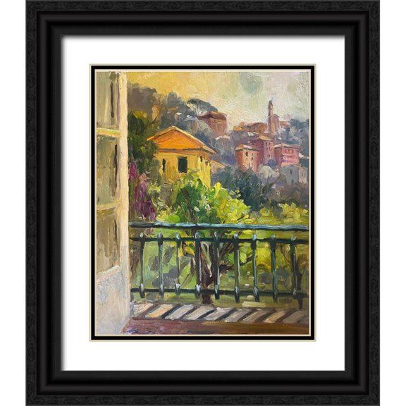 Stevens, Allayn 12x14 Black Ornate Wood Framed with Double Matting Museum Art Print Titled - French Window