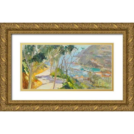 Stevens, Allayn 14x9 Gold Ornate Wood Framed with Double Matting Museum Art Print Titled - Coastal Drive