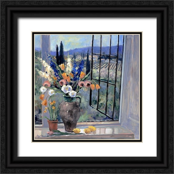 Stevens, Allayn 15x15 Black Ornate Wood Framed with Double Matting Museum Art Print Titled - Tuscany Hillside 2