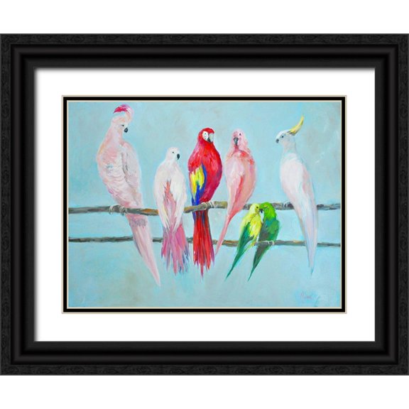Stevens, Allayn 18x15 Black Ornate Wood Framed with Double Matting Museum Art Print Titled - Exotic Birds