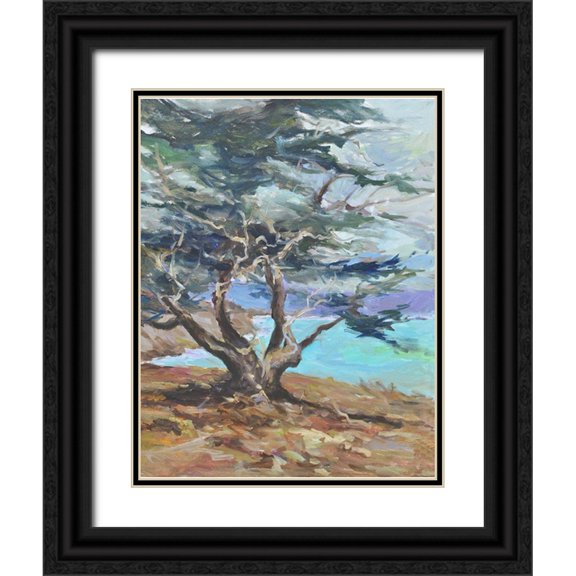 Stevens, Allayn 20x24 Black Ornate Wood Framed with Double Matting Museum Art Print Titled - Lone Tree