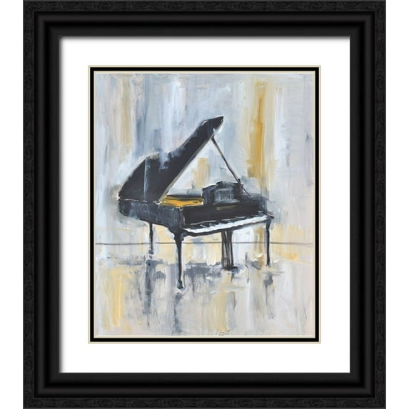 Stevens, Allayn 26x31 Black Ornate Wood Framed with Double Matting Museum Art Print Titled - Piano In Gold 2